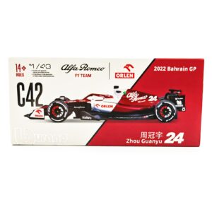 IYASFPFP Bburago 1:43 2022 Alfa Romeo F1 Racing Team C42 #24 Guanyu Zhou #77 Valtteri Bottas Alloy Car Diecast Car Model Toy Collection (2022 C42 NO.24 w/ Acrylic Box)