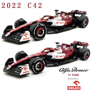 IYASFPFP Bburago 1:43 2022 Alfa Romeo F1 Racing Team C42 #24 Guanyu Zhou #77 Valtteri Bottas Alloy Car Diecast Car Model Toy Collection (2022 C42 NO.24 w/ Acrylic Box)