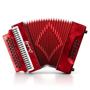 31-key diatonic accordion, 12 bass, g/c/f, accordion instruments for adults with suitcase, cleaning cloth, straps and gloves (red)