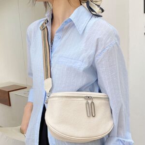 Fanny Packs for Women Soft Leather Chest Bag Shoulder Crossbody Purse with Strap Waist Bag, White