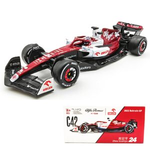 IYASFPFP Bburago 1:43 2022 Alfa Romeo F1 Racing Team C42 #24 Guanyu Zhou #77 Valtteri Bottas Alloy Car Diecast Car Model Toy Collection (2022 C42 NO.24 w/ Acrylic Box)