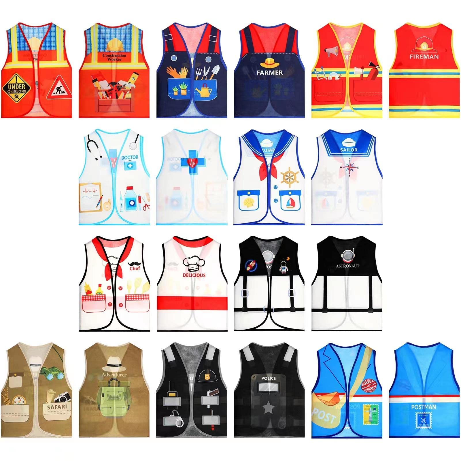 Tahonuss 10 Pcs Community Helper Dress Up Vest Career Costumes Role Play Cosplay Costume Cloth Occupation for Pretend Play Game Party Supplies