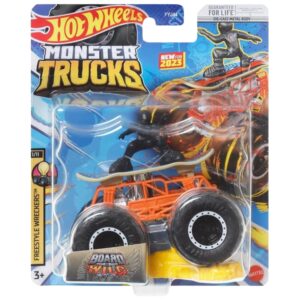 hot wheels 2023 monster trucks board to be wild, connect and crash car included 1:64 scale die-cast