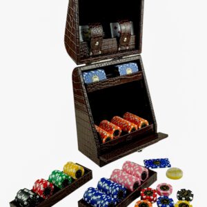 Bello Games Collezioni - Piazza Della Stazione Luxury Poker Set from Italy in a Genuine Leather Croco Printed Case