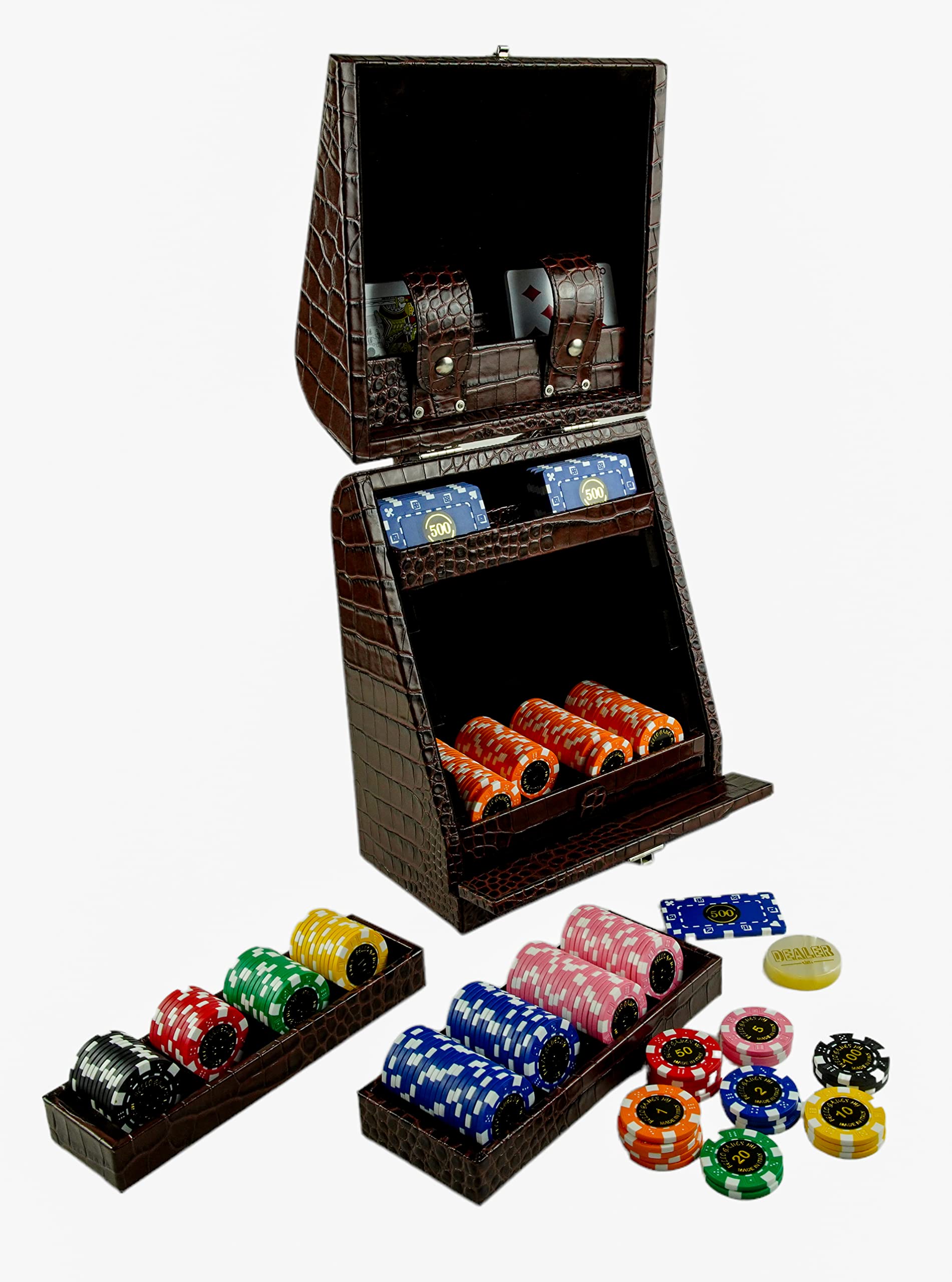 Bello Games Collezioni - Piazza Della Stazione Luxury Poker Set from Italy in a Genuine Leather Croco Printed Case