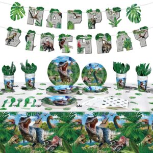 Tatuo 172 Pcs Dinosaur Birthday Party Supplies Dinosaur Theme Party Decoration Set Serve 24 Guests Include Tablecloth Tableware Plate Napkin Cup Happy Birthday Banner for Kids Party Decoration