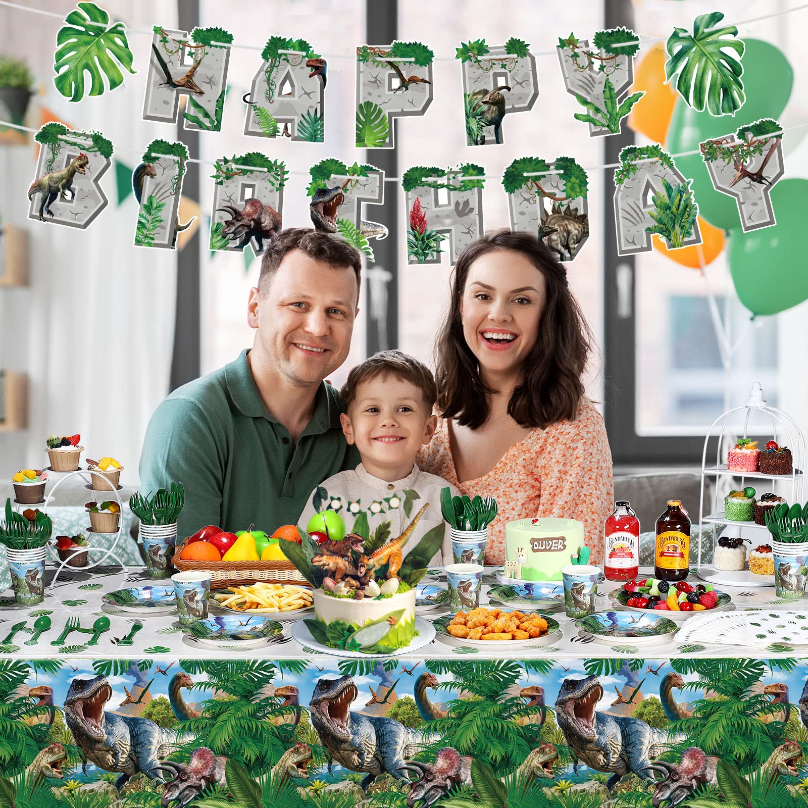 Tatuo 172 Pcs Dinosaur Birthday Party Supplies Dinosaur Theme Party Decoration Set Serve 24 Guests Include Tablecloth Tableware Plate Napkin Cup Happy Birthday Banner for Kids Party Decoration