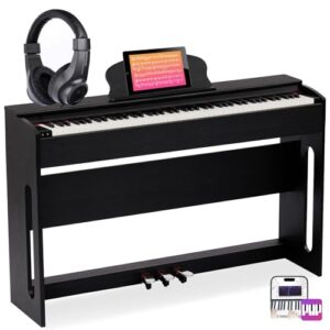 aodsk 88-key weighted hammer action digital piano with speakers,furniture stand and triple pedals,beginner's course- comes with headphones,piano lessons,b-83s