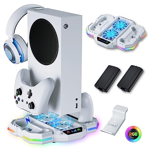 Narati RGB Cooling Charging Stand with Fan for Xbox Series S, 2X 1400mAh Rechargeable Batteries, Cooling System, Charger Station, Headset Hook Accessories for Xbox S