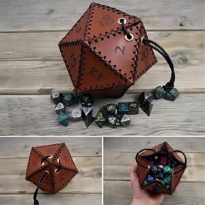 Taivoze Leather D20 Dice Bag, Polyhedral Dice Pouch Portable Drawstring Bag for RPG,Game,DND Dice Bag, Brown