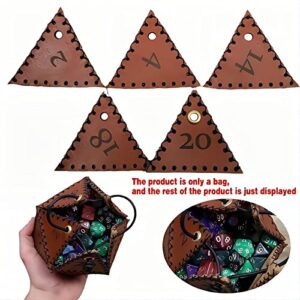 Taivoze Leather D20 Dice Bag, Polyhedral Dice Pouch Portable Drawstring Bag for RPG,Game,DND Dice Bag, Brown