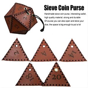 Taivoze Leather D20 Dice Bag, Polyhedral Dice Pouch Portable Drawstring Bag for RPG,Game,DND Dice Bag, Brown