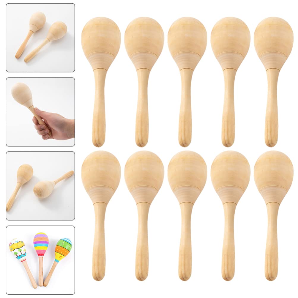 Vaguelly 20pcs Wooden Maracas, DIY Wood Maracas Blank Maracas Unfinished Hand Painted Maracas Mexican Fiesta Maracas Musical Instruments for Adults Party Kindergarten, Size L