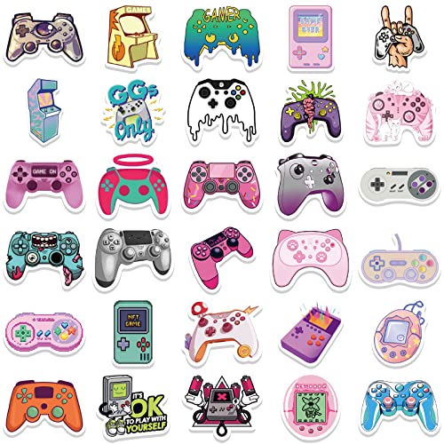 60pcs Color Gaming Stickers for Teen Water Bottle,Cool Cartoon Trendy Gamepad Stickers Fun Aesthetic Waterproof Vinyl Decals for Laptop Bumper Luggage Skateboard Guitar