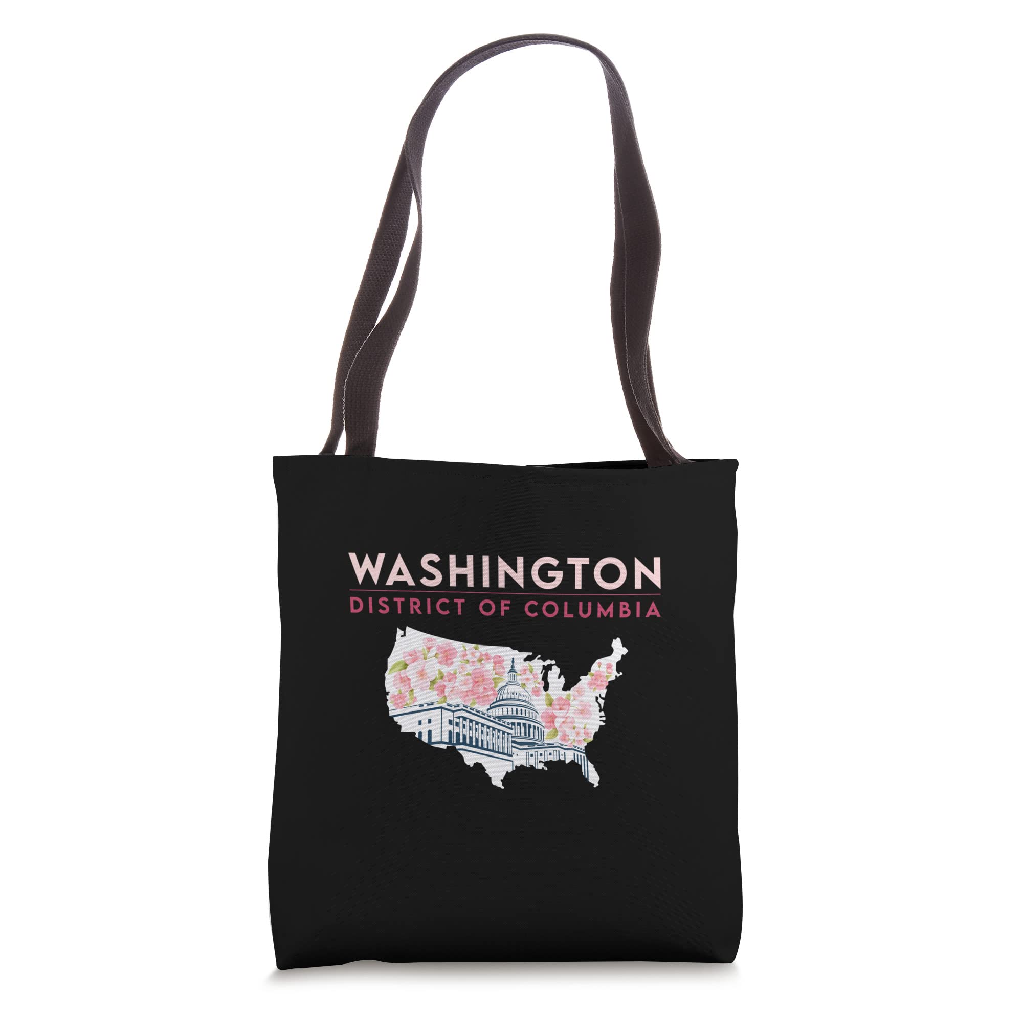 Washington Capitol Building With Cherry Blossom In US Map Tote Bag