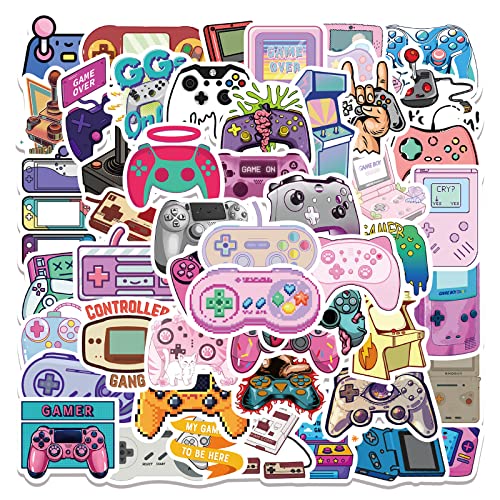 60pcs Color Gaming Stickers for Teen Water Bottle,Cool Cartoon Trendy Gamepad Stickers Fun Aesthetic Waterproof Vinyl Decals for Laptop Bumper Luggage Skateboard Guitar