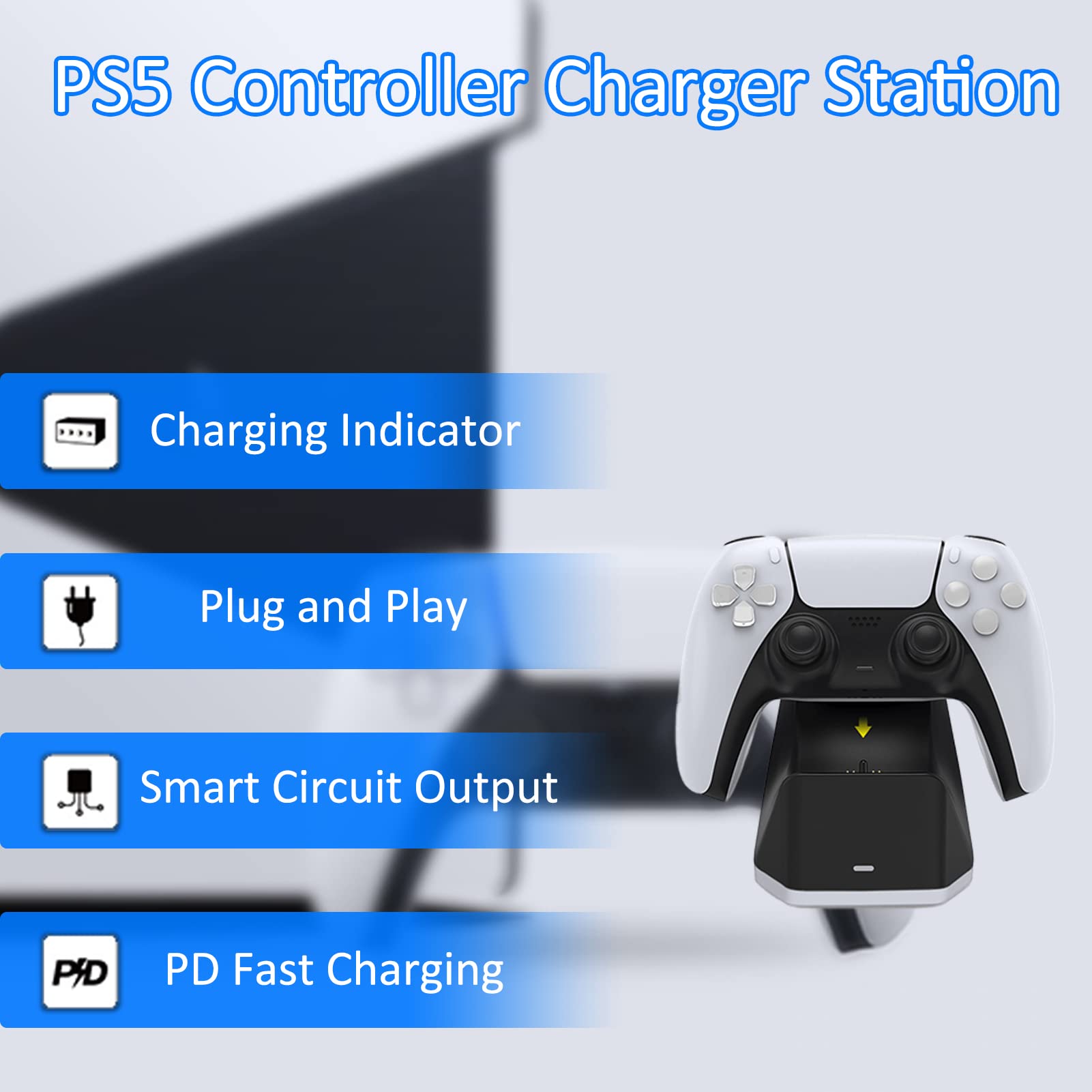 for PS5 Controller Charger, for PS5 Charger USB C Charging Dock Station with LED Light Indicator, Charging Dock, Charging Station for PS5 Controller