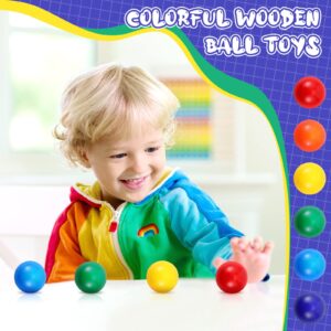 Bucherry 12 Pcs Montessori Wooden Balls 1.8 Inch Wooden Ball Toys Replacement Ball Educational Counting Toy Preschool Learning Material for Montessori Ball (Mixed Color)