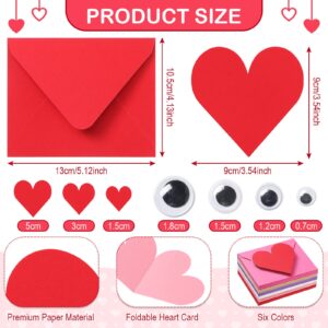 Yexiya 380 Pcs Valentine's Day DIY Craft Kit Valentine's Day Ornaments Decorations Paper Heart Cards with Googly Eyes Gem Sticker Envelopes for Kid Valentines Game Activity Party Supplies