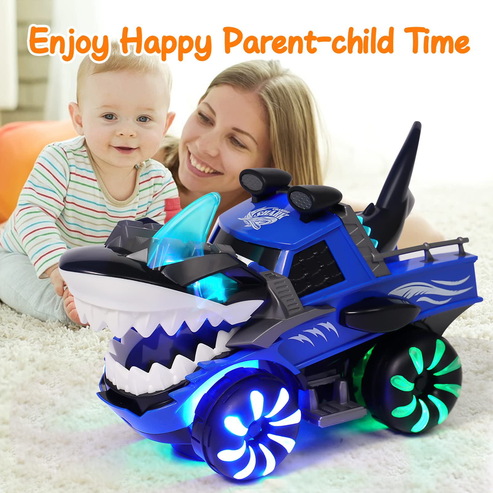 Shark Monster Truck Toy for Baby Boy,Shark Car Lights Up Toy with Chomper Shakes Sounds Blue Shark Truck Toys for Toddlers 1 2 3 4 5 Years Old Babies Girls Kids Birthday Party Favors