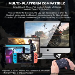 Megadream Wireless Controller for iPhone/Android/Switch/PC Gamepad Joystick, Custom Turbo Key, Detachable 4 Programming Back Button, RGB LED Light, PU Leather, with Phone Clip