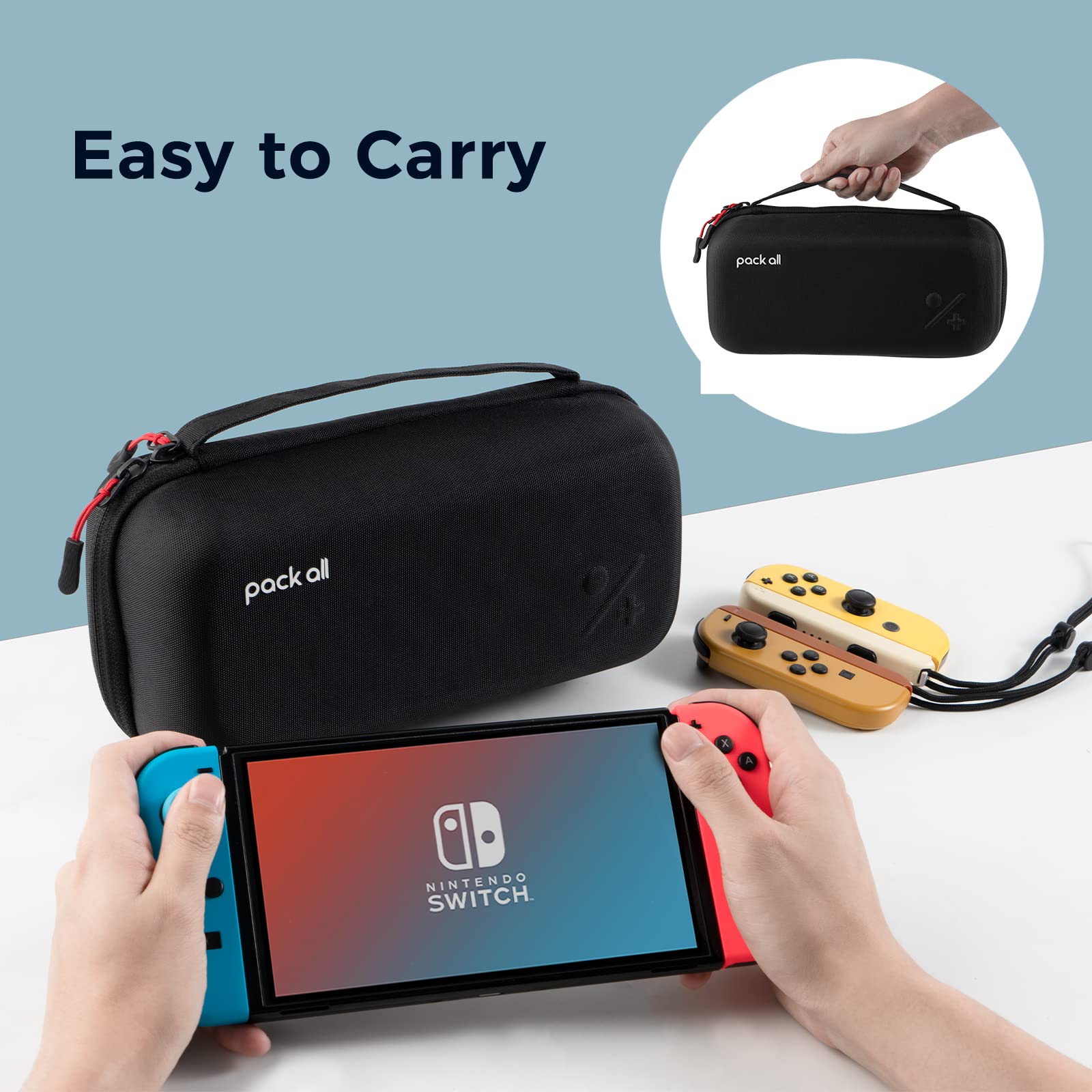 pack all Carrying Case Compatible with Nintendo Switch and New OLED Model, Large Capacity Switch Travel Case, Portable Hard Game Case Travel Bag for Console & Accessories, 19 Game Card Slots (Black)