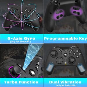 Megadream Wireless Controller for iPhone/Android/Switch/PC Gamepad Joystick, Custom Turbo Key, Detachable 4 Programming Back Button, RGB LED Light, PU Leather, with Phone Clip