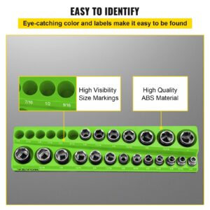 VEVOR 3-Pack SAE Magnetic Socket Organizers, 1/4", 3/8", 1/2" Magnetic Socket Holder Hold 68 Sockets, Green Tool Box Organizer for Sockets Storage