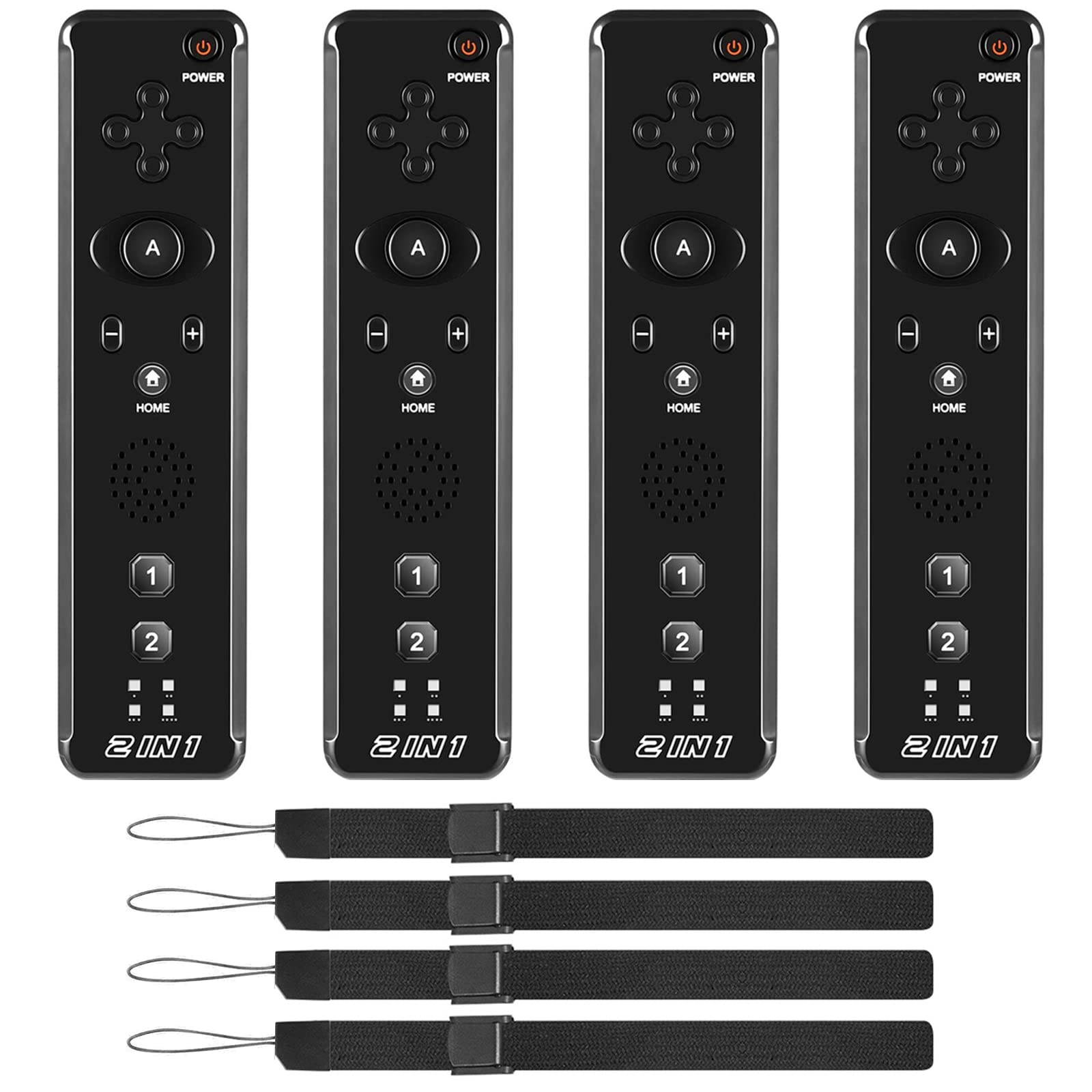 MODESLAB 4 Pack Wii Remote Controller, Wireless Controller Built in Motion Plus Replacement Remote Gamepad Compatible for Wii Wii U, with Wrist Strap (Black)