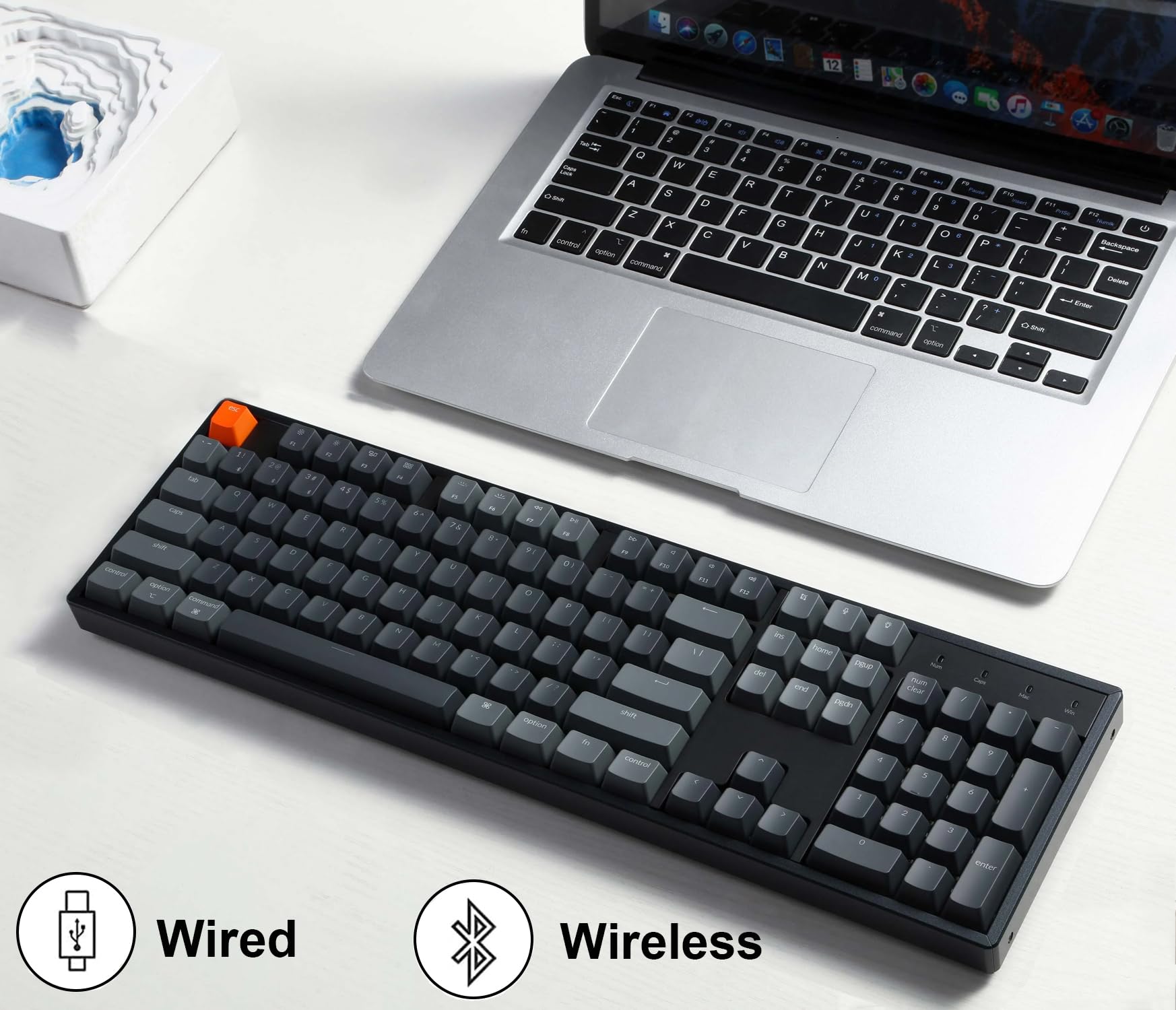 Keychron K10 Full Size Layout 104-Key Wireless Mechanical Keyboard, Hot-Swappable RGB Backlight with Gateron G Pro Brown Switch Aluminum Bluetooth/Wired Gaming Keyboard for Mac Windows