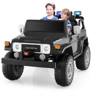 costzon 2 seater ride on car, 12v licensed toyota fj40 ride on truck w/ 2.4g remote control, spring suspension, storage box, colorful lights, music, usb port & fm, electric car for kids (black)