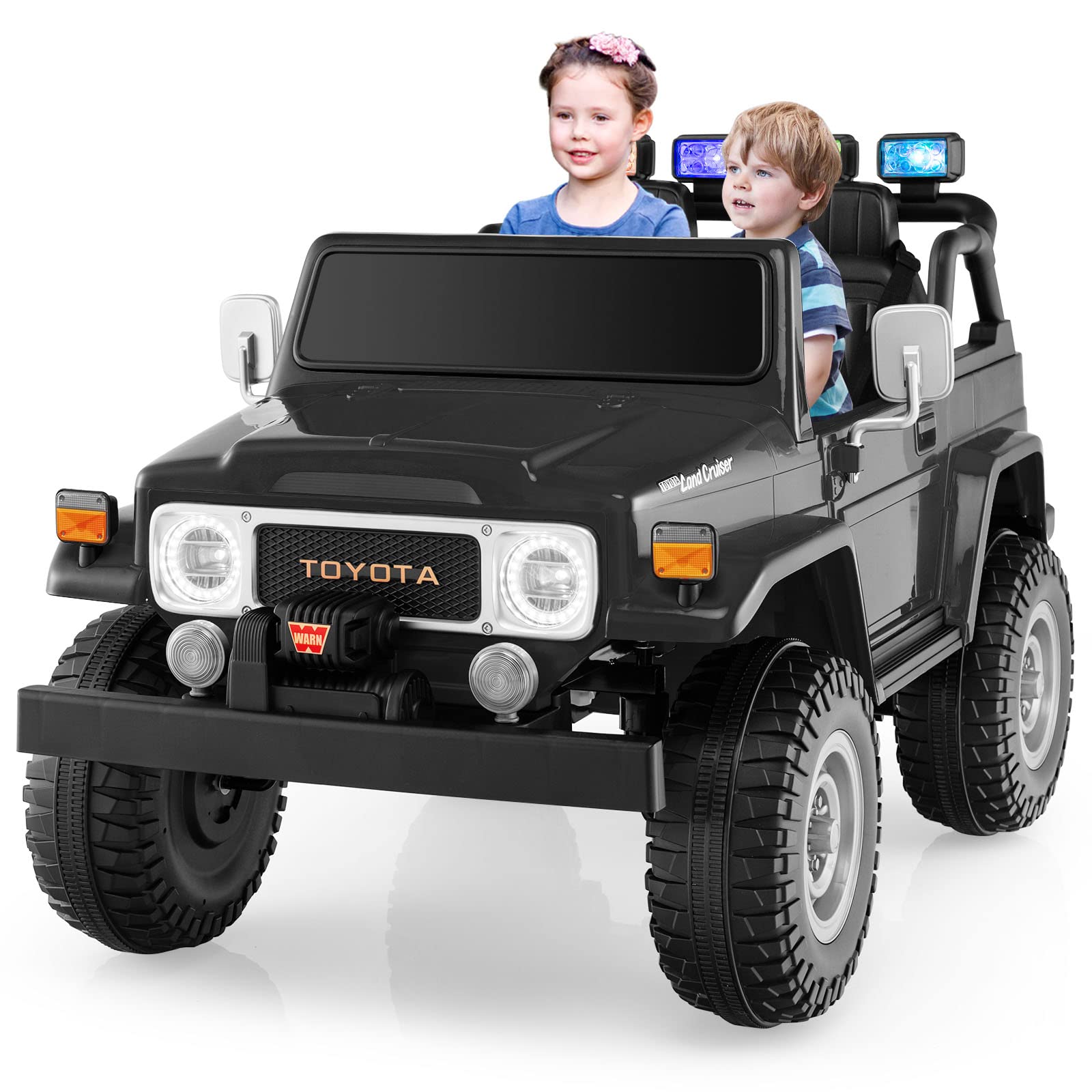 Costzon 2 Seater Ride on Car, 12V Licensed Toyota FJ40 Ride On Truck w/ 2.4G Remote Control, Spring Suspension, Storage Box, Colorful Lights, Music, USB Port & FM, Electric Car for Kids (Black)