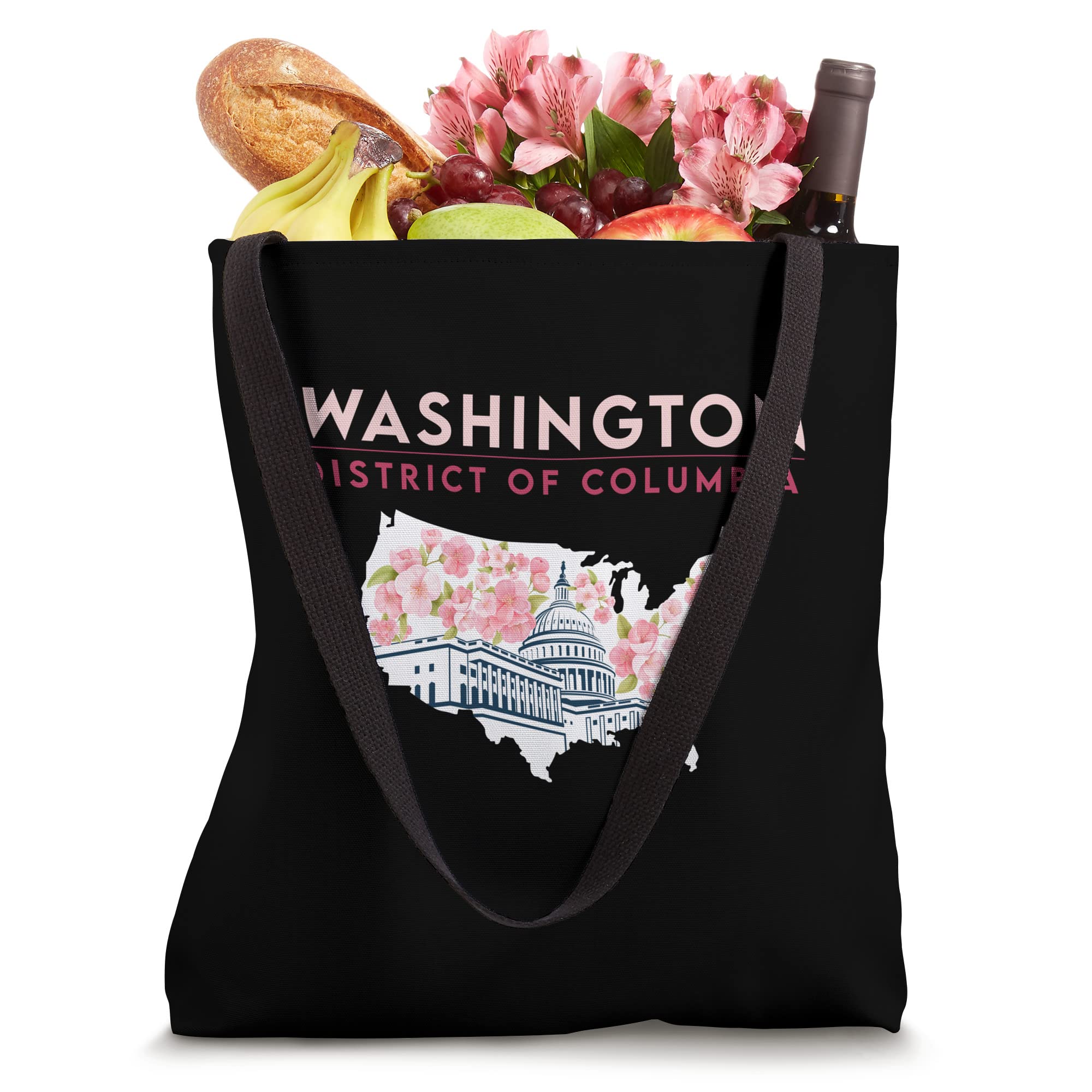 Washington Capitol Building With Cherry Blossom In US Map Tote Bag