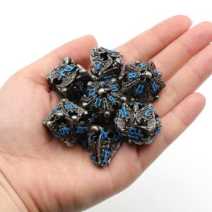 DND Dice, Dungeons and Dragons Dice Metal Dice Set D&D with Box HNCCESG Unique Role Playing Dice Hollow Polyhedral Starter Dice Gaming D and D Dice for Board Game RPG Warhammer (Angel Blue Number)