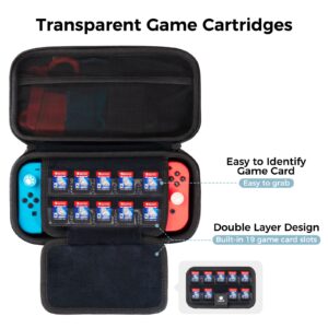 pack all Carrying Case Compatible with Nintendo Switch and New OLED Model, Large Capacity Switch Travel Case, Portable Hard Game Case Travel Bag for Console & Accessories, 19 Game Card Slots (Black)