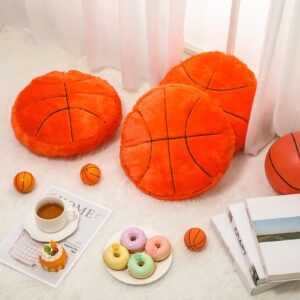 Gerrii 4 Pcs Basketball Softball Football Soccer Volleyball Tennis Pillow Sports Pillow Fluffy Plush Stuffed Throw Pillow Sport Theme Cushion Plush Stuffed Pillow Gift for Decor (Basketball)