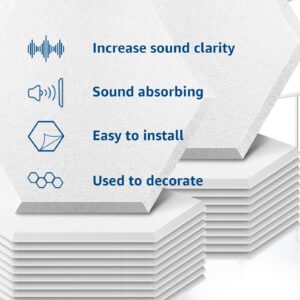 Art3dwallpanels Self Adhesive 12 Pack Acoustic Panels, 14" X 12" X 0.4" Soundproof Wall Panels, High Density Sound Absorbing Panels Hexagon Beveled Edge Sound Dampening Panels, Studio Treatment Tiles