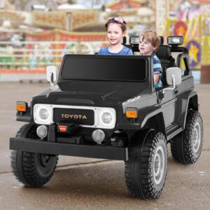 Costzon 2 Seater Ride on Car, 12V Licensed Toyota FJ40 Ride On Truck w/ 2.4G Remote Control, Spring Suspension, Storage Box, Colorful Lights, Music, USB Port & FM, Electric Car for Kids (Black)