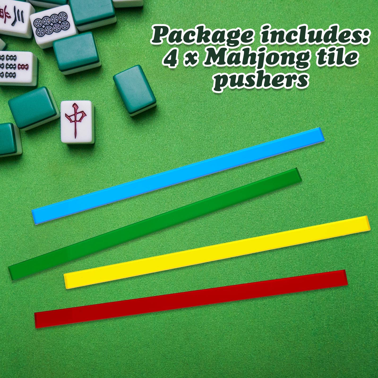 Henoyso Mahjong Tile Pushers 16.3 Inch Colored Acrylic Mahjong Pushers Set of 4 for Playing Mahjong, 4 Colors