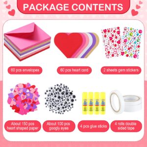 Yexiya 380 Pcs Valentine's Day DIY Craft Kit Valentine's Day Ornaments Decorations Paper Heart Cards with Googly Eyes Gem Sticker Envelopes for Kid Valentines Game Activity Party Supplies