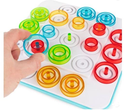 Otrio Board Game with Red, Green, Yellow and Blue Pieces, for 2-4 Player Ages 8 to Adult.Strategy-Based Board Game