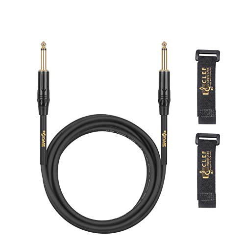 Clef Audio Labs Guitar Cable 10 ft, 22AWG, Tangle-Free PVC Jacket, Black Zinc Alloy Shell, Electric bass Guitar AMP Cord, 1/4 Inch 6.35mm TS Straight Male to Male Instrument Cable