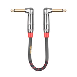 Clef Audio Labs Guitar Patch Cable, 6 inch - 1/4 inch TS Right Angled Guitar Pedal Effects Instrument Cord, 22AWG, Chrome Zinc Alloy Shell, Red Braided Jacket - 6-Pack