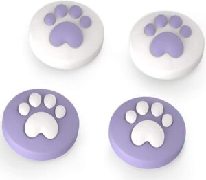 thumb grip joystick caps for nintendo switch/oled/lite console, cute cat paw shape kawaii silicone joystick cover replacement thumb grip covers for joycon switch controller - purple, 4pcs