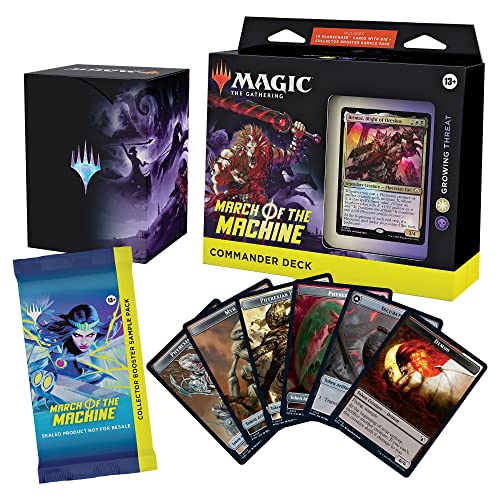 Magic The Gathering March of the Machine Commander Deck - Growing Threat (100-Card Deck, 10 Planechase cards, Collector Booster Sample Pack + Accessories)