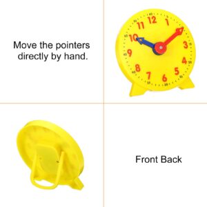 PATIKIL 4 inch Teaching Clock, 2 Pack Learn Clock Learning Tell Time Analog Clock Demonstration Clock 12 Hour 2 Pointers for Classroom Teacher, Yellow