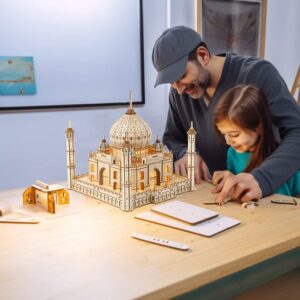 UGUTER 3D Wooden Puzzle Architecture Building Taj Mahal Model Craft STEM Kit LED Light DIY Home Decoration Mother's Day Birthday Gift for Adults & Kids (Taj Mahal)