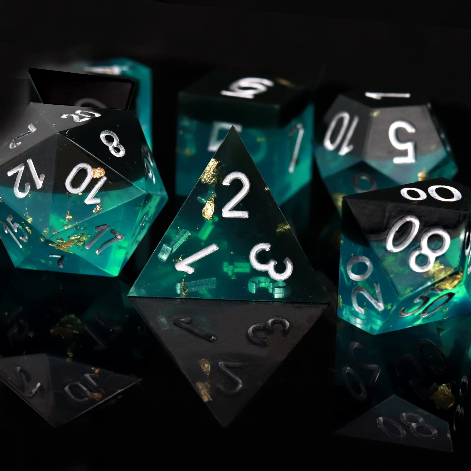 Haxtec Sharp Edge DND Dice Set Blue Black Resin Dice Gold Flakes D&D Dice for RPG Role Playing Games Dungeons and Dragons Gift War Series