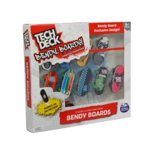 tech deck bendy boards 5 piece set, rubberized fingerboards with working wheels to use as collectible mini skateboard erasers