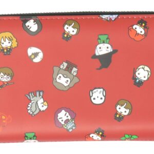 Loungefly Harry Potter Chibi Characters Maroon Allover Print Zip Around Wallet